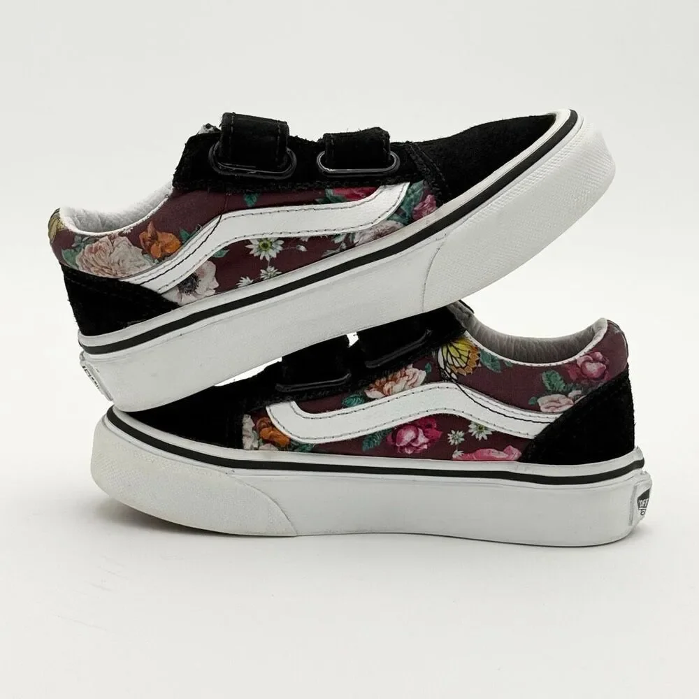 Vans Dark Purple Floral Garden Print Hook and Loop Sneakers - US Little Kids 10.